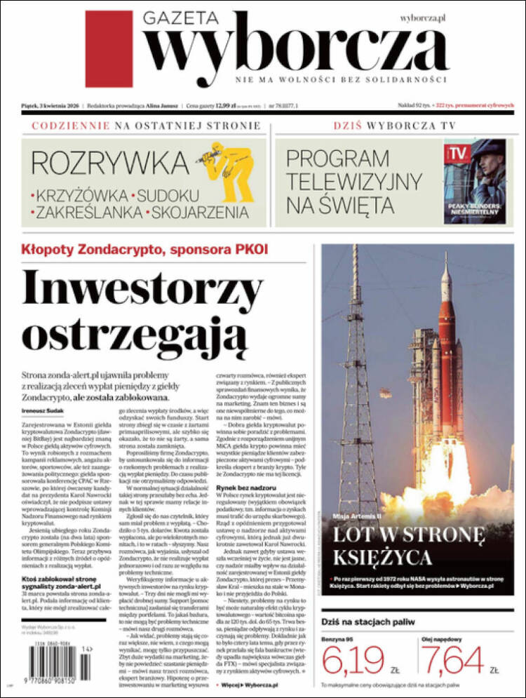 Portada de Gazeta Wyborcza (Polonia)