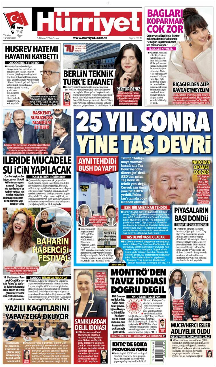 Portada de Hürriyet (Turqu&iacute;a)
