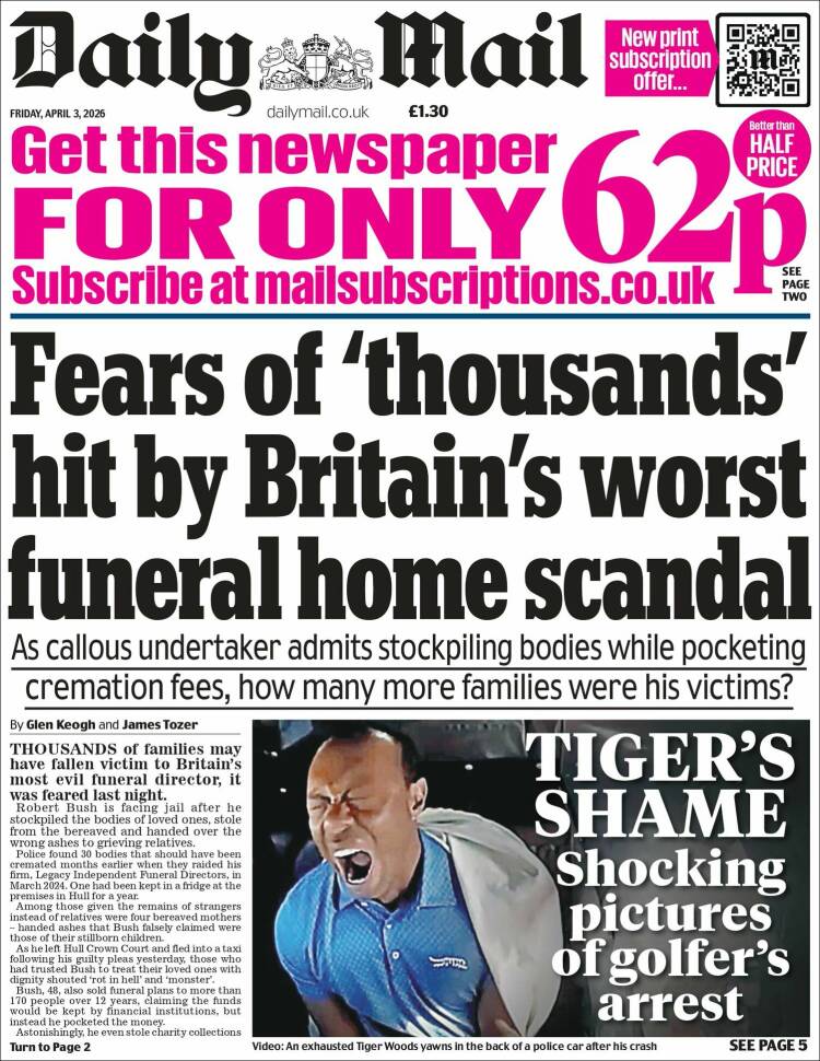 Portada de Daily Mail (Reino Unido)