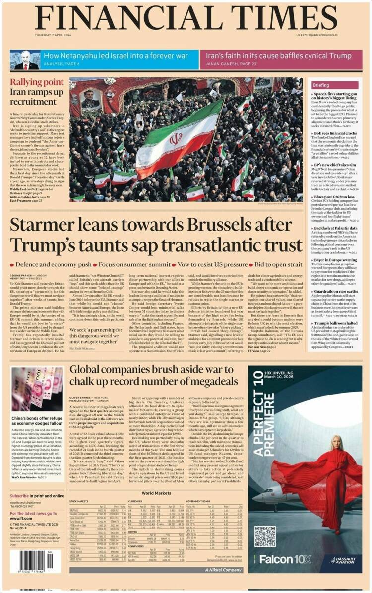 Portada de Financial Times (Reino Unido)