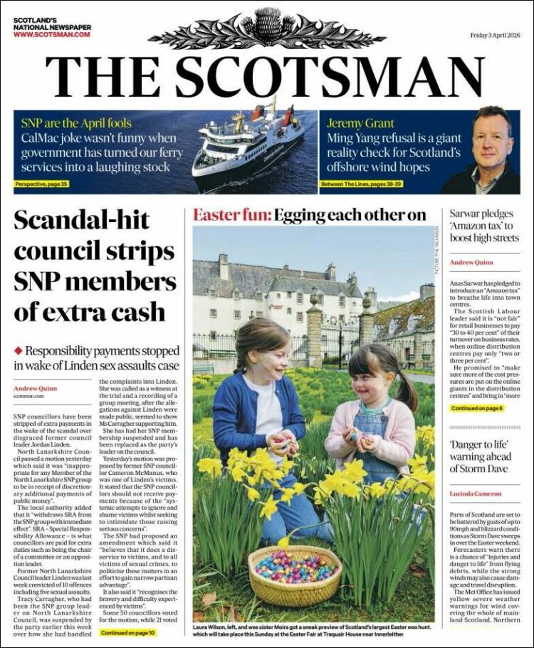 Portada de The Scotsman (Reino Unido)