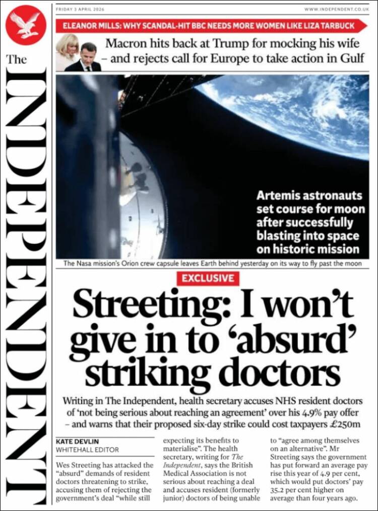 Portada de The Independent (United Kingdom)