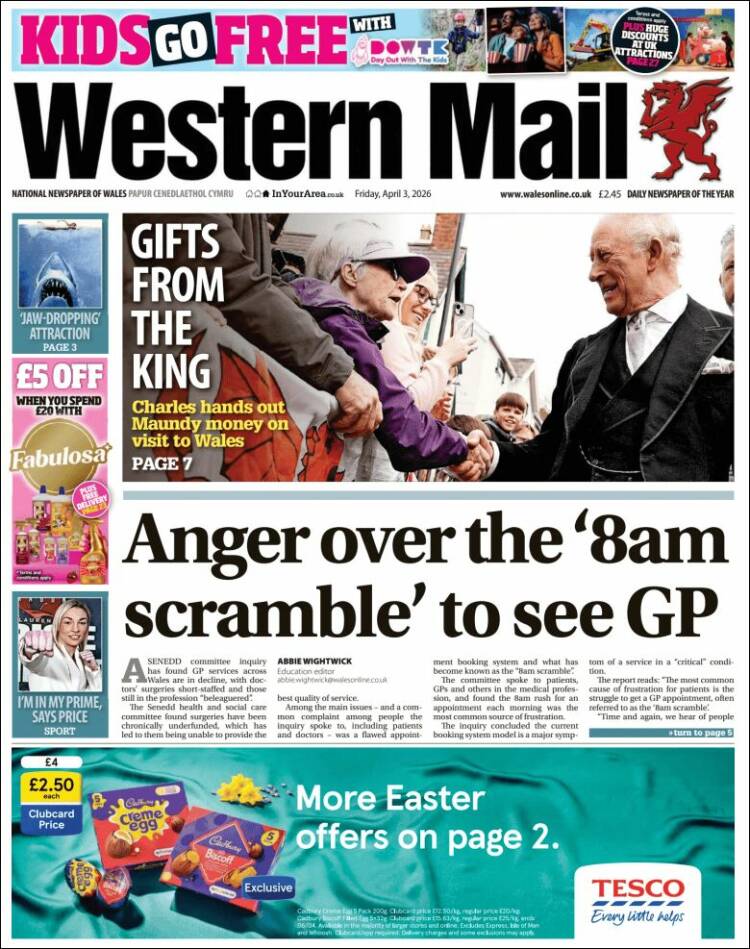 Portada de Western Mail (Reino Unido)