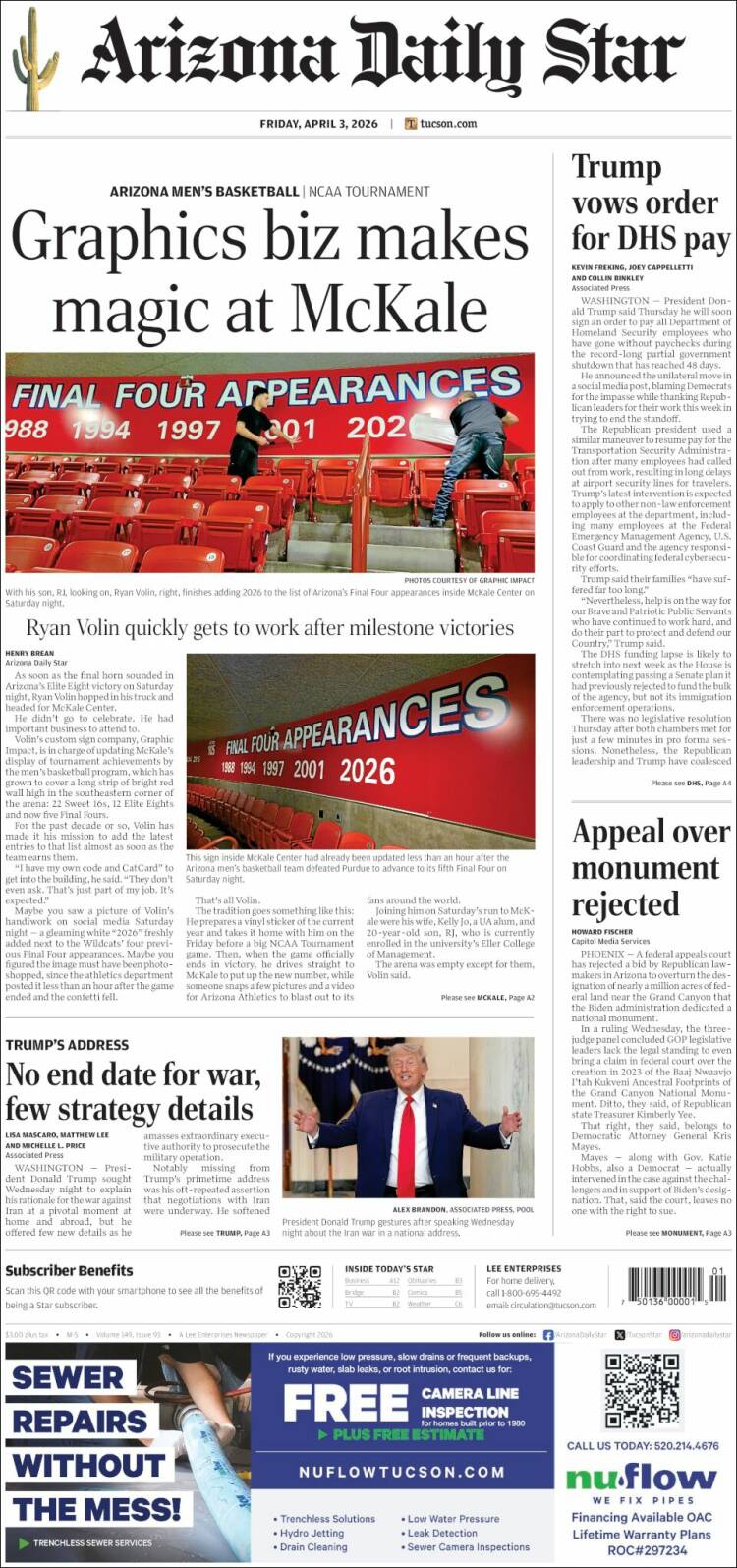 Portada de Arizona Daily Star (USA)