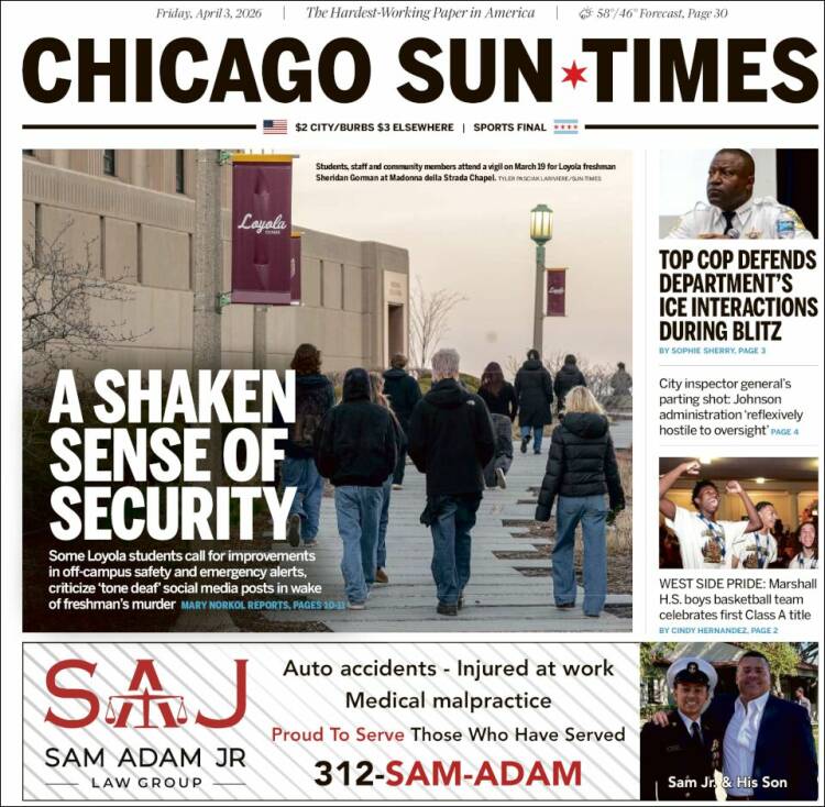 Portada de Chicago Sun-Times (USA)