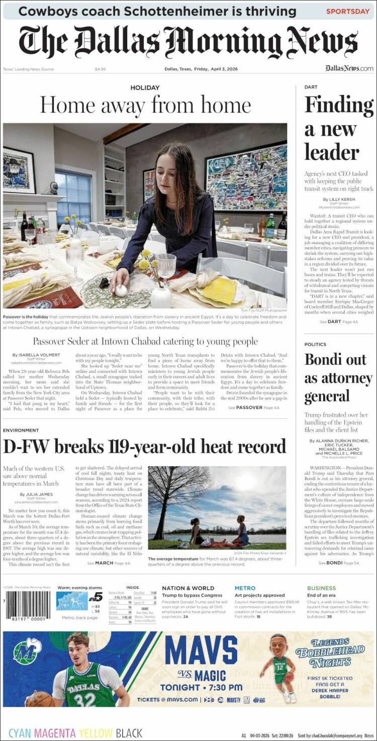 Portada de Dallas Morning News (USA)