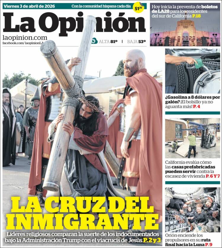 Portada de La Opinión (USA)