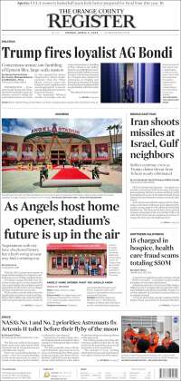 Portada de The Orange County Register (USA)