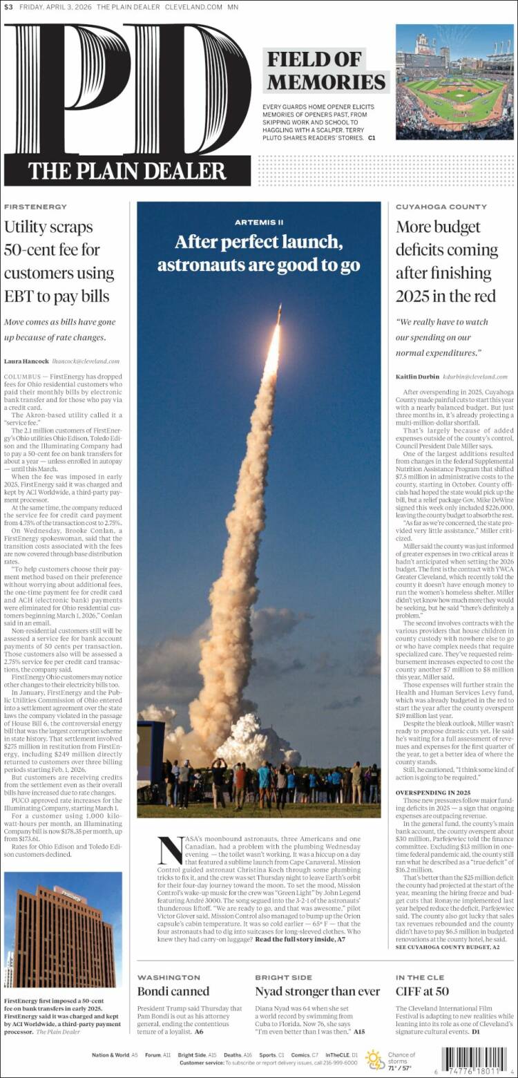 Portada de The Plain Dealer (USA)