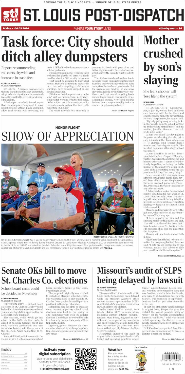 Portada de St. Louis Post-Dispatch (USA)