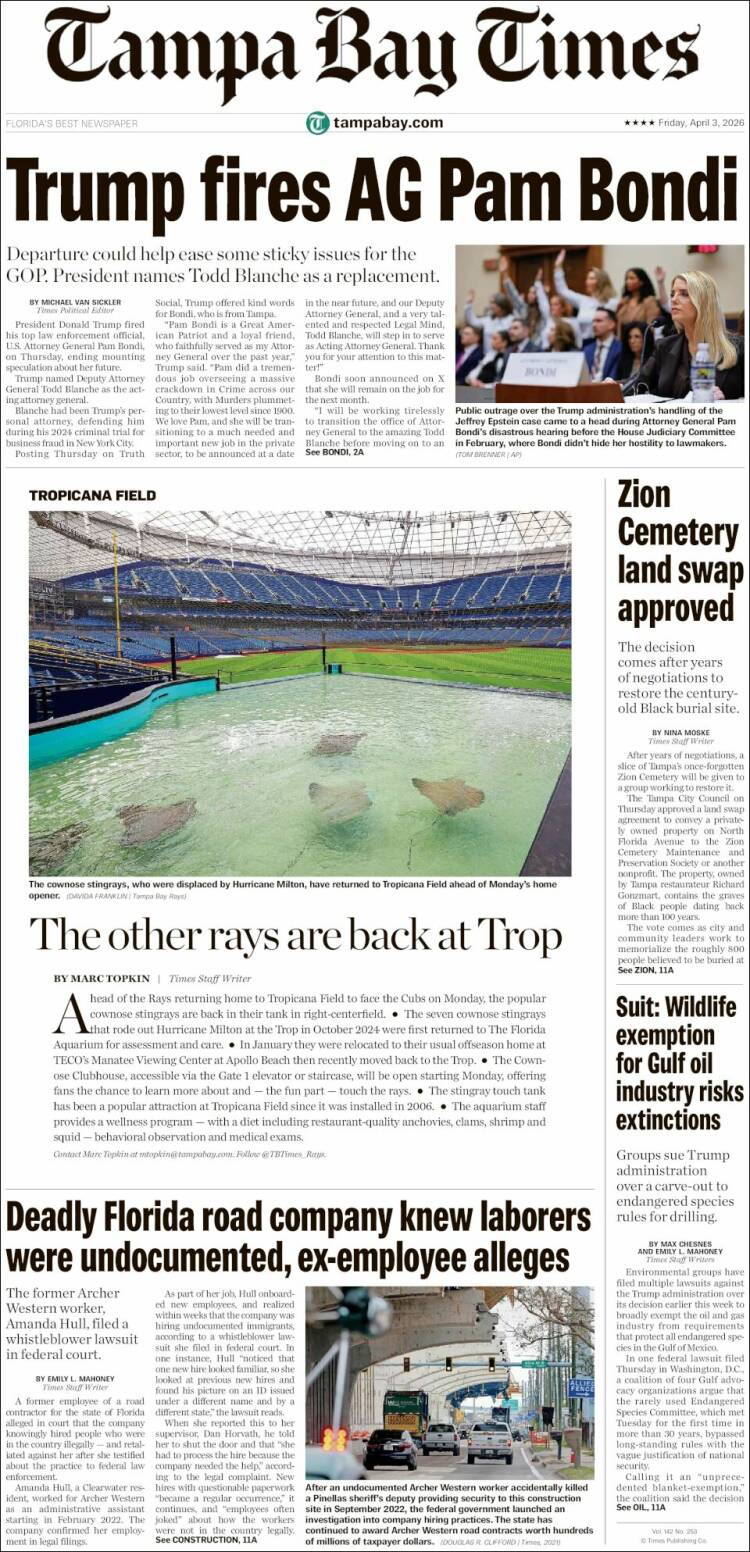Portada de Tampa Bay Times (USA)