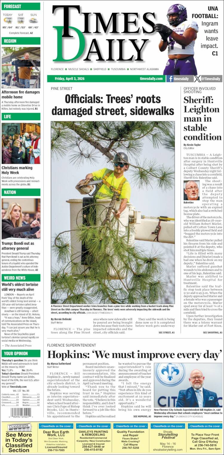 Portada de Times Daily (USA)