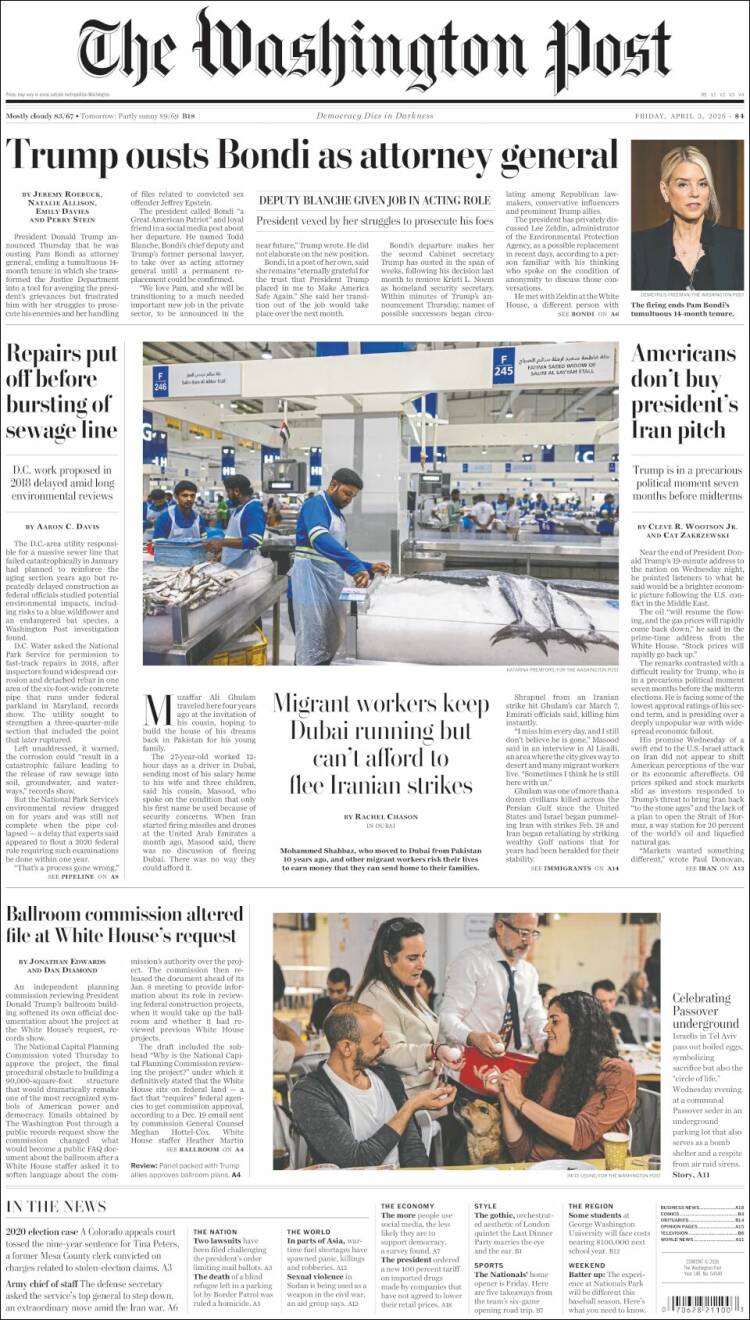 Portada de The Washington Post (USA)