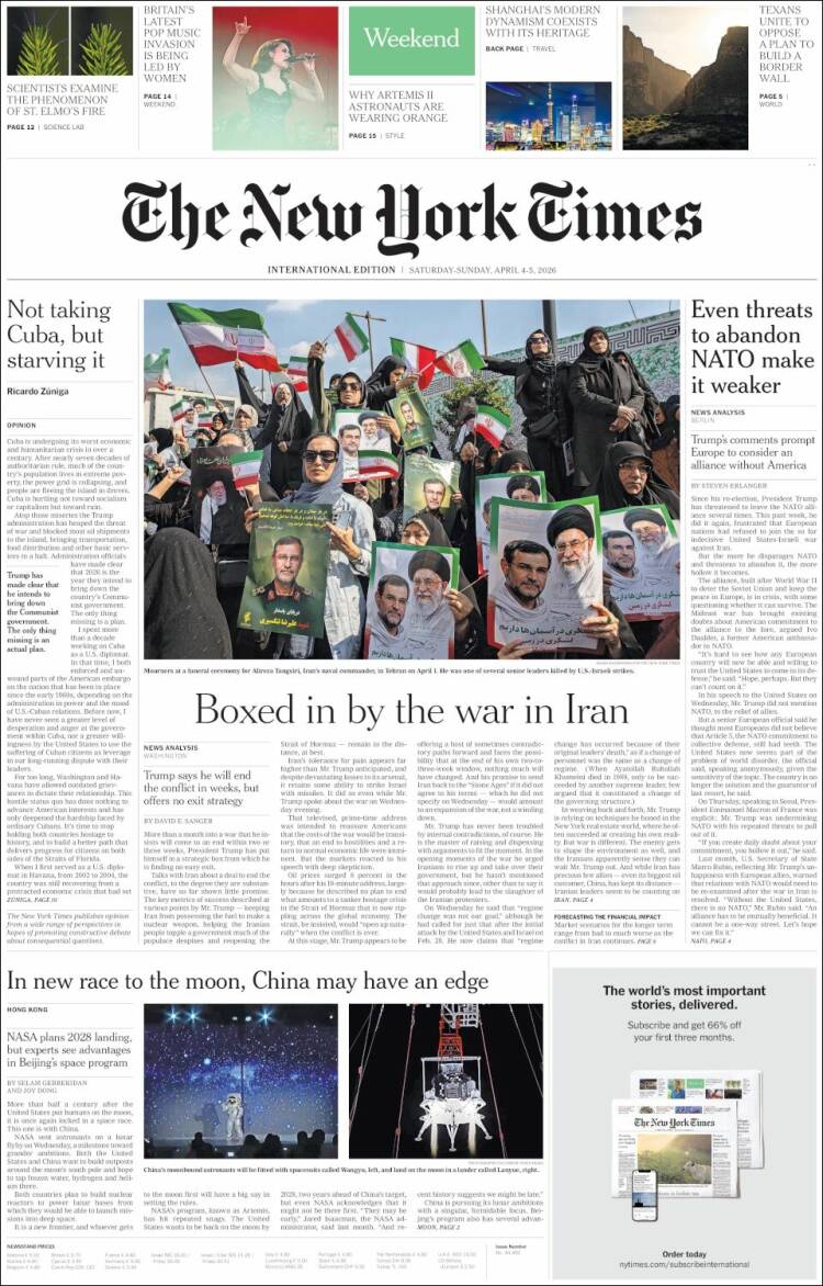 Portada de International New York Times (Europa)