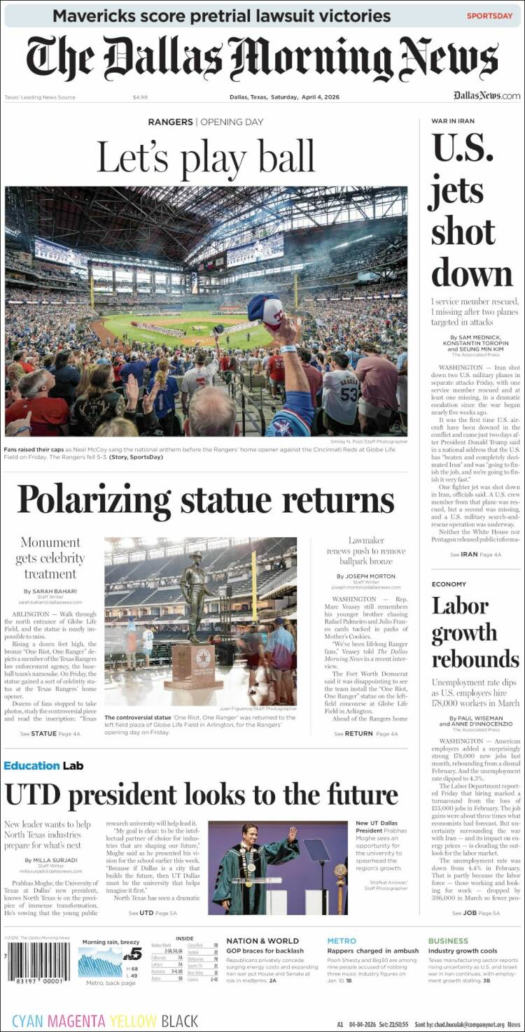 Portada de Dallas Morning News (USA)