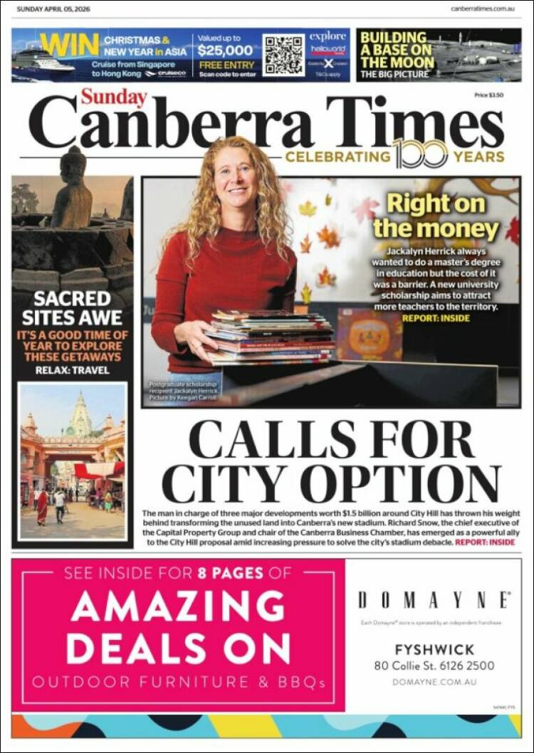 Portada de The Canberra Times (Australia)