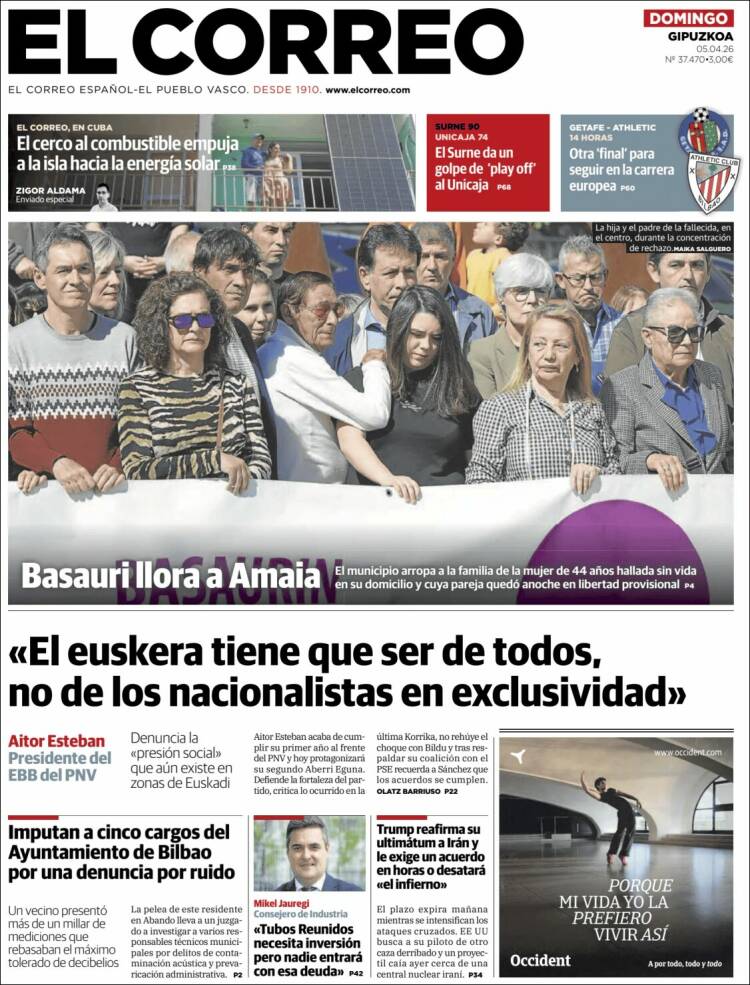 Portada de El Correo - Guipuzcoa (Espagne)