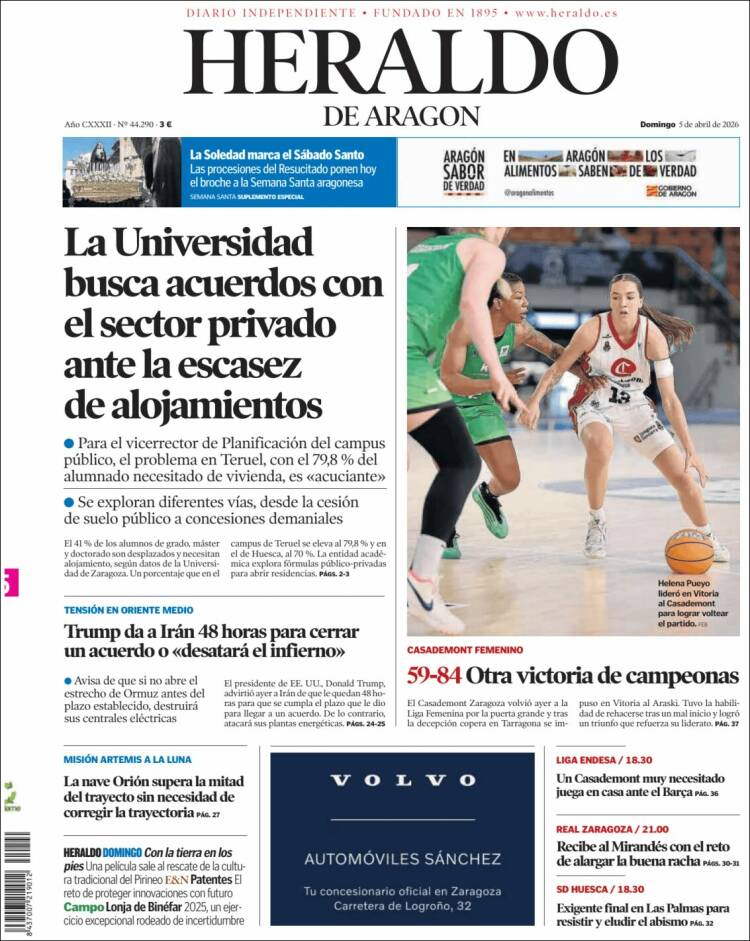 Portada de Heraldo de Aragón (Espa&ntilde;a)