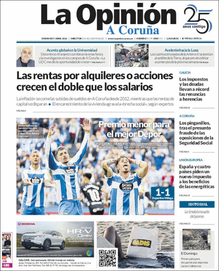 Portada de La Opinión de A Coruña (Espa&ntilde;a)