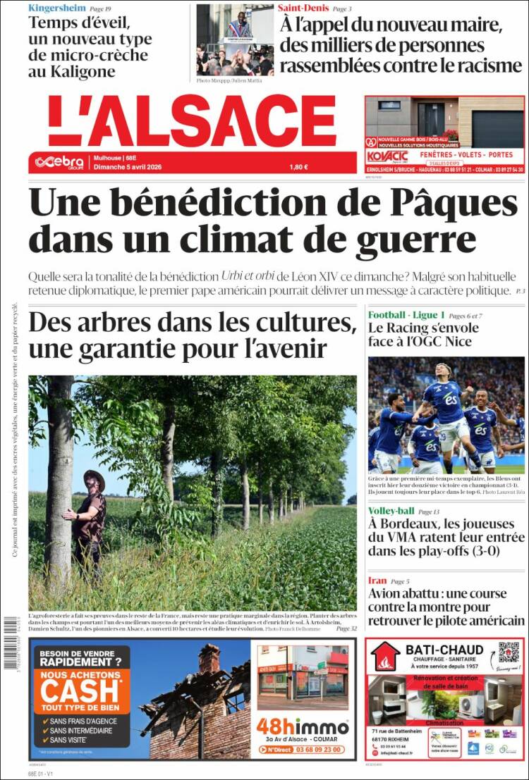 Portada de Journal L'Alsace (Francia)