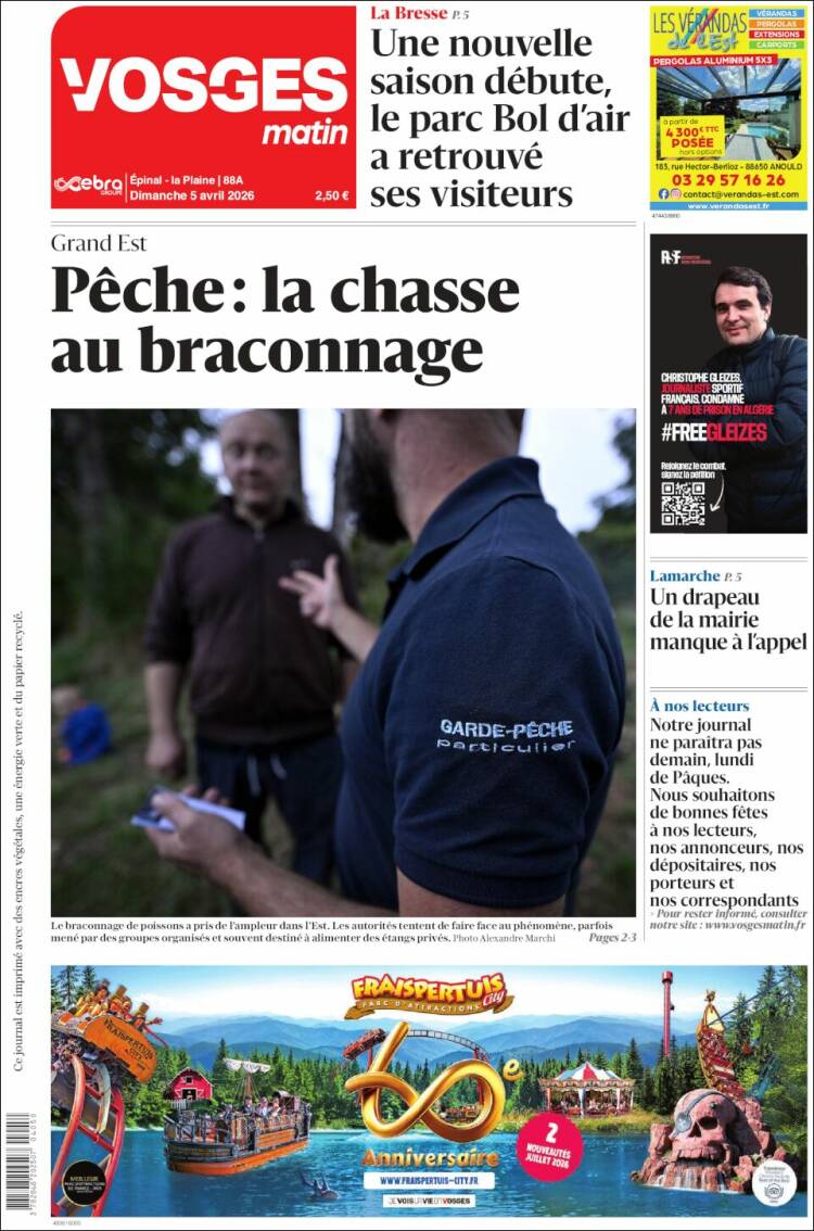Portada de Vosges Matin (Francia)
