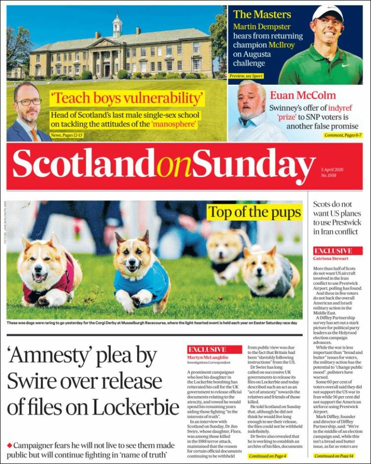 Portada de The Scotsman (Reino Unido)