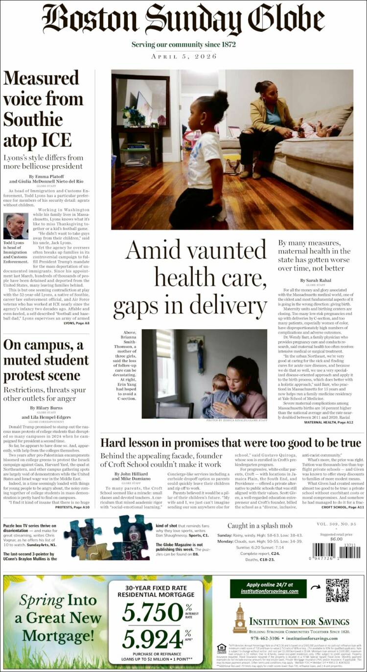 Portada de Boston Globe (USA)