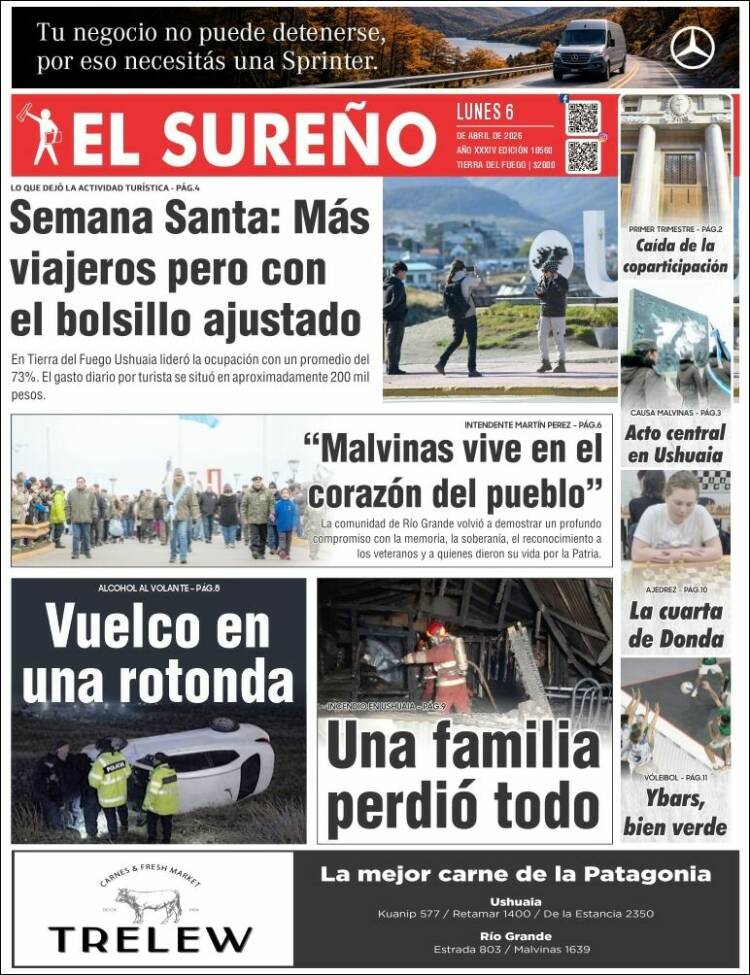 Portada de Diario El Sureño (Argentina)