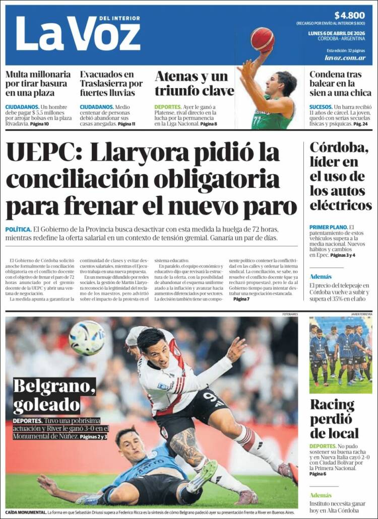 Portada de La Voz del Interior (Argentina)