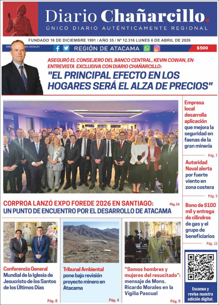 Portada de Diario Chañarcillo (Chile)