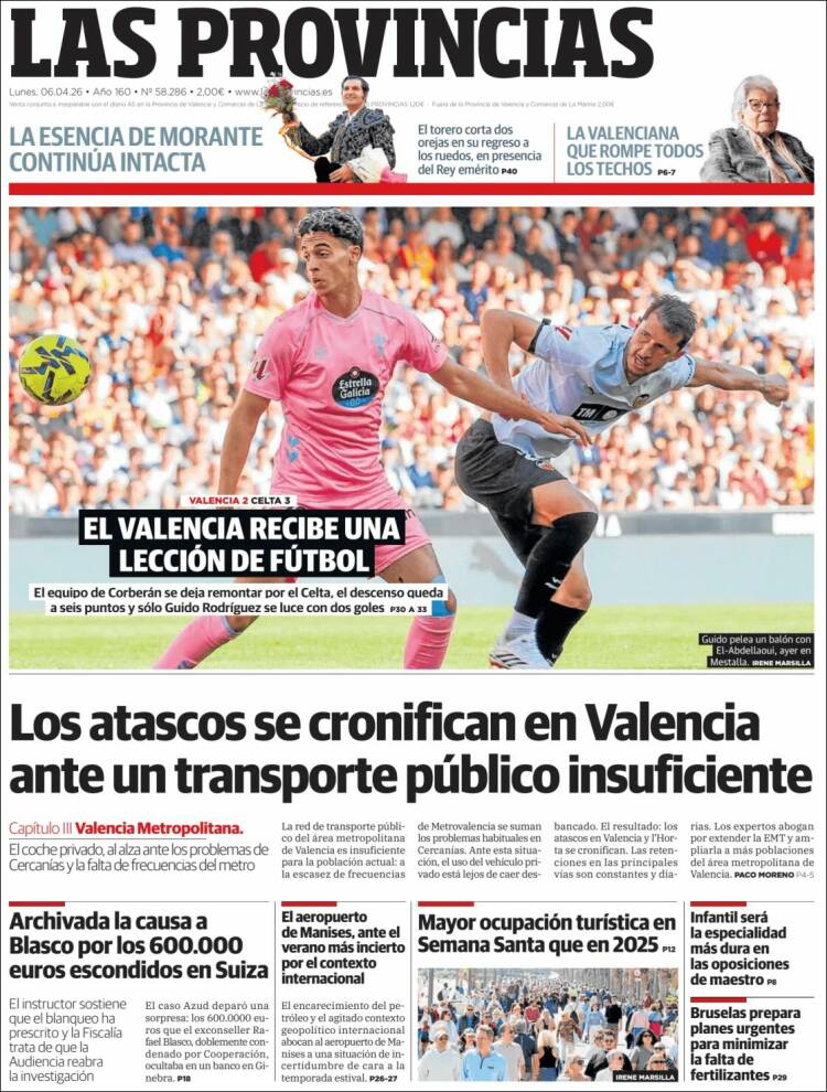 Portada de Las Provincias (Espa&ntilde;a)