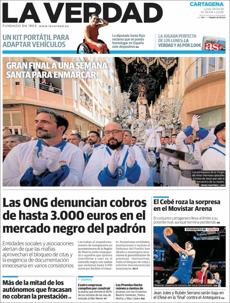 Portada de La Verdad de Cartagena (Espa&ntilde;a)