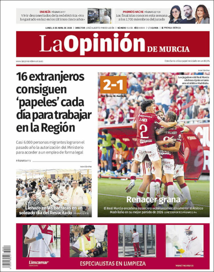 Portada de La Opinión de Murcia (Espa&ntilde;a)