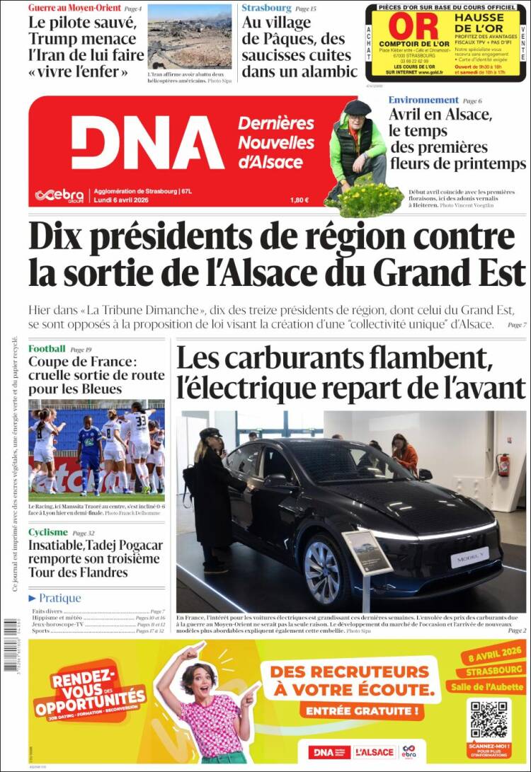 Portada de Les Dernières Nouvelles d'Alsace (Francia)