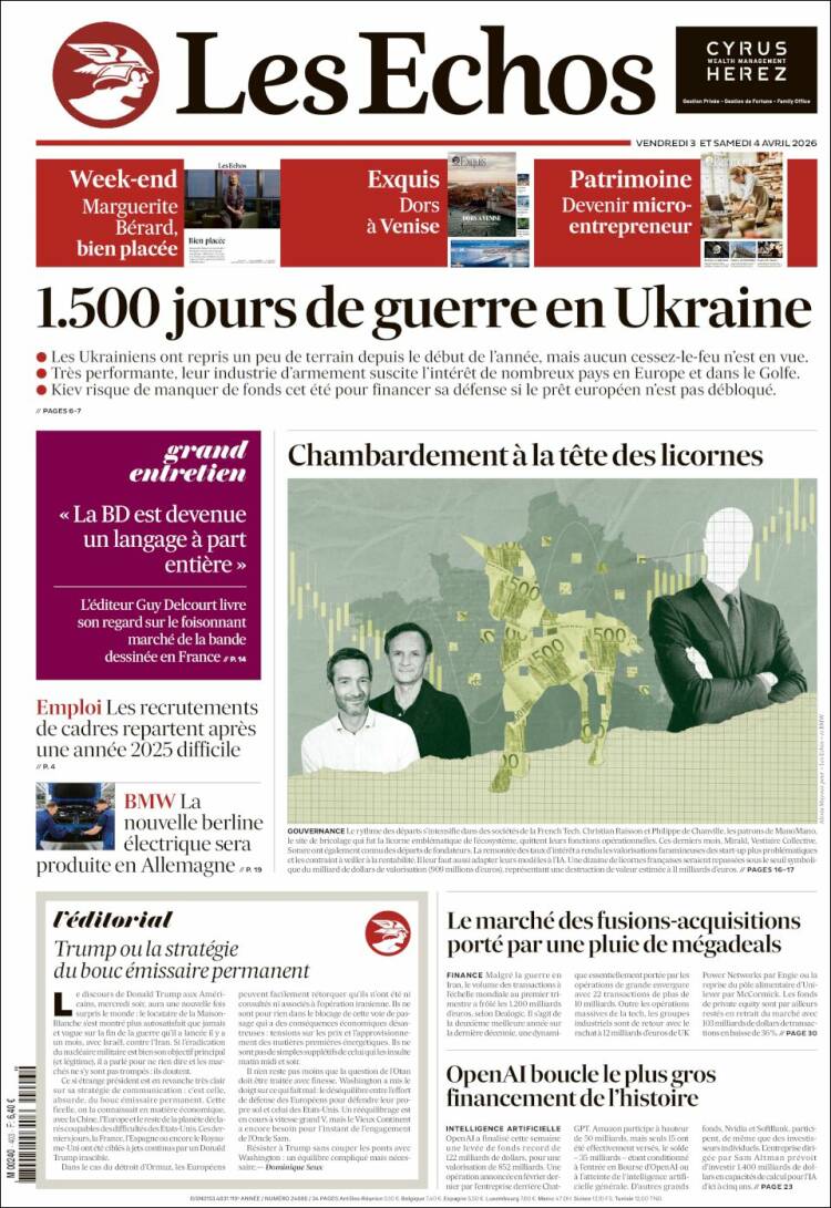 Portada de Les Echos (Francia)