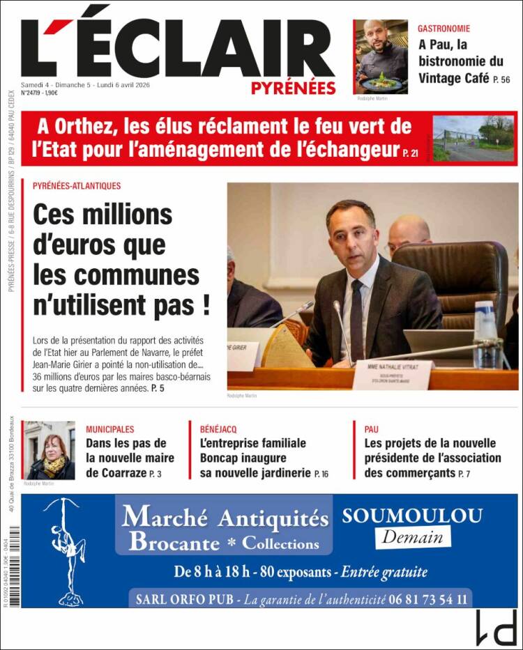 Portada de L'Eclair des Pyrénées (Francia)