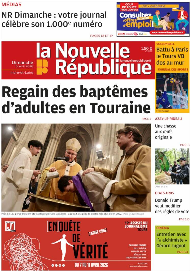 Portada de La Nouvelle Republique (Francia)