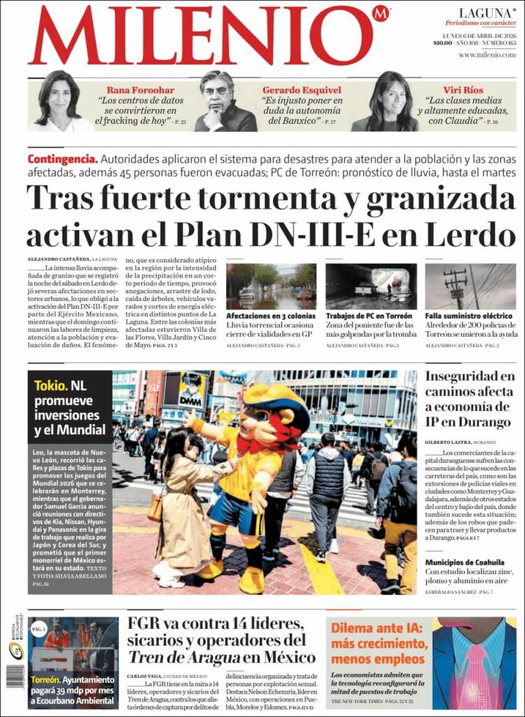 Portada de Milenio - Laguna (M&eacute;xico)