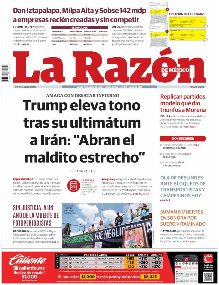 Portada de La Razón (M&eacute;xico)