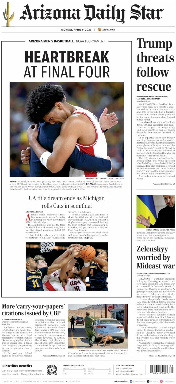 Portada de Arizona Daily Star (USA)