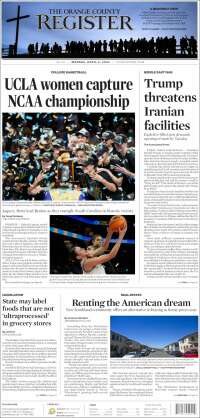 Portada de The Orange County Register (USA)