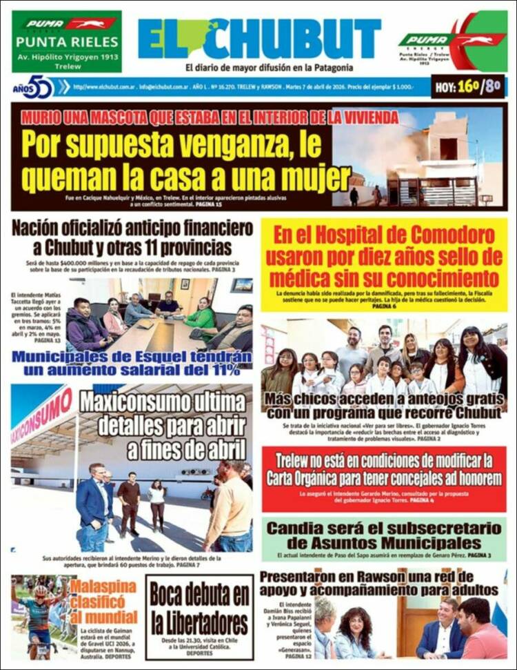 Portada de El Chubut (Argentina)
