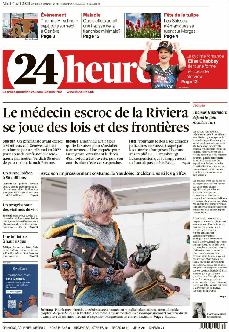 Portada de 24 Heures (Suiza)