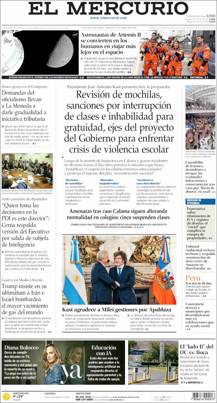 Portada de El Mercurio (Chile)