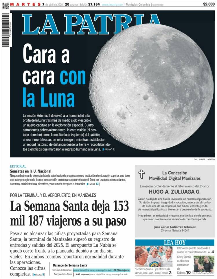 Portada de La Patria (Colombia)