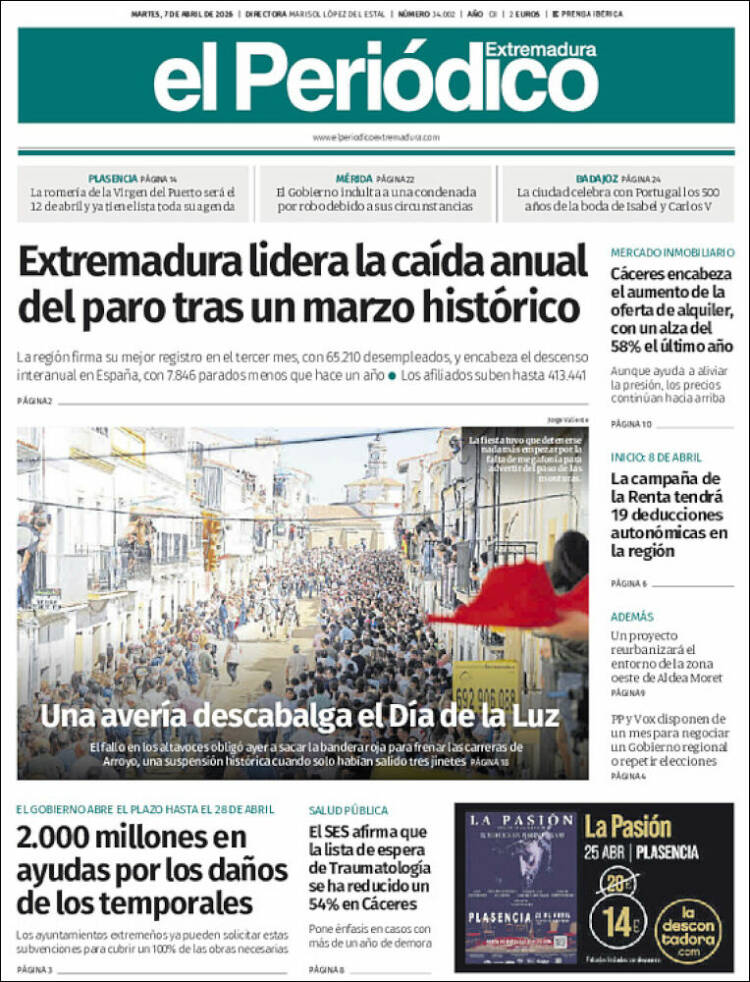 Portada de El Periódico de Extremadura (Espa&ntilde;a)