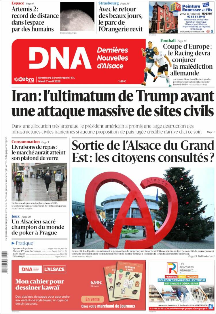 Portada de Les Dernières Nouvelles d'Alsace (Francia)