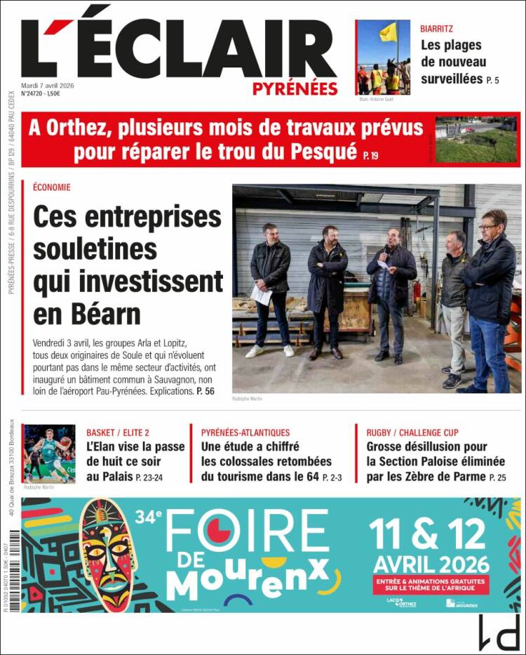 Portada de L'Eclair des Pyrénées (Francia)