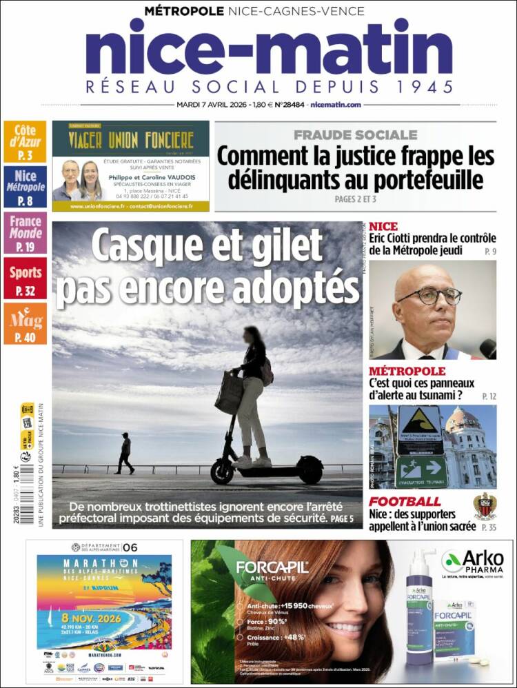 Portada de Nice-Matin (Francia)