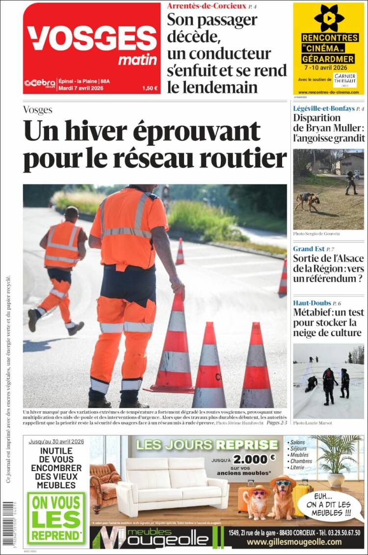 Portada de Vosges Matin (Francia)